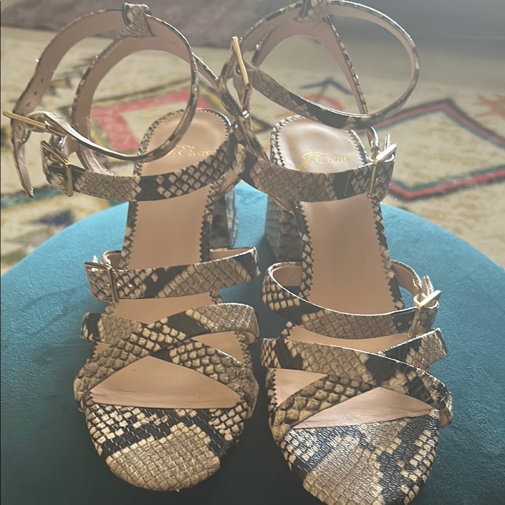 J. Crew Black and Cream Sandals with Crisscross Straps
